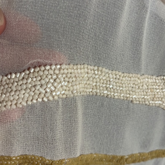 DKNYC Blouse Sleeveless Sheer Cream Colored Beaded -Small - Picture 4 of 5